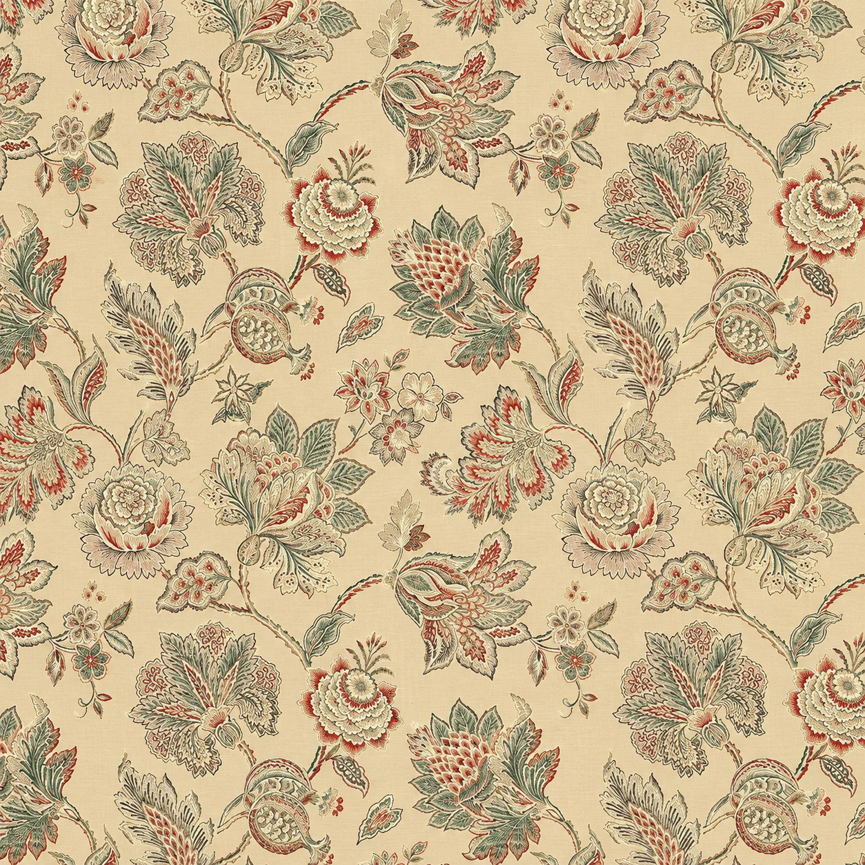 Golden Jacobean Floral Trail Wallpaper