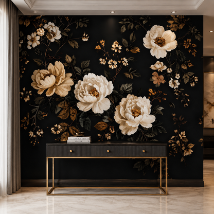 Black Peony Botanical Wallpaper