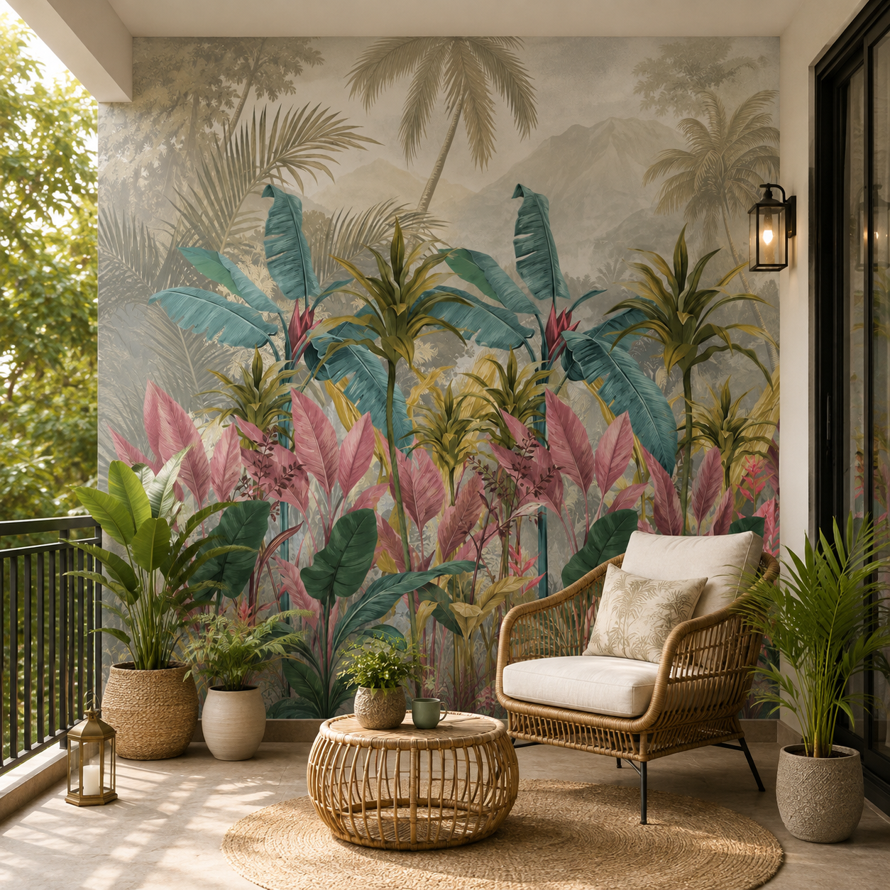 Tropical Jungle Mountain Mural Wallpaper