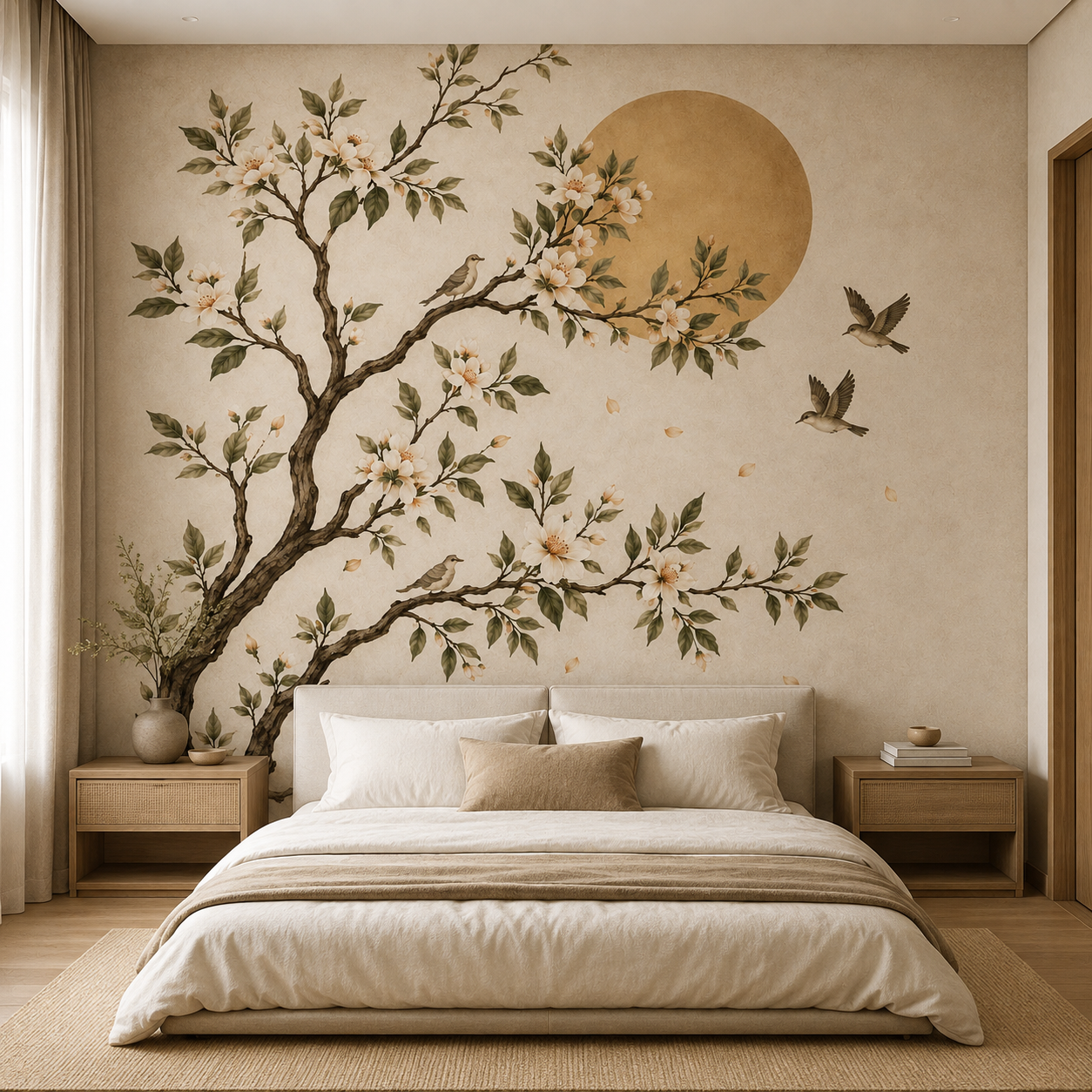 Cherry Blossom Moon Mural Wallpaper