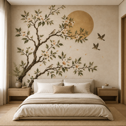 Cherry Blossom Moon Mural Wallpaper