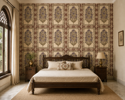 Ivory Framed Thistle Panel Wallpaper