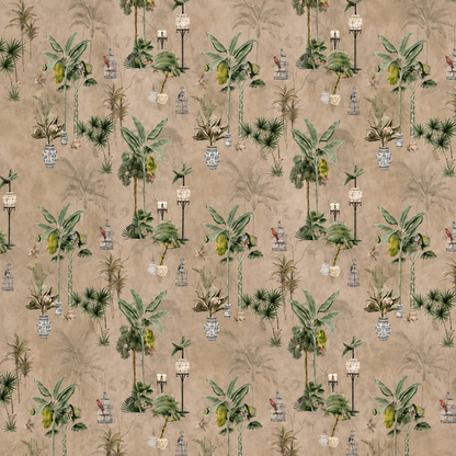 Antique Taupe Potted Palm Chinoiserie Wallpaper