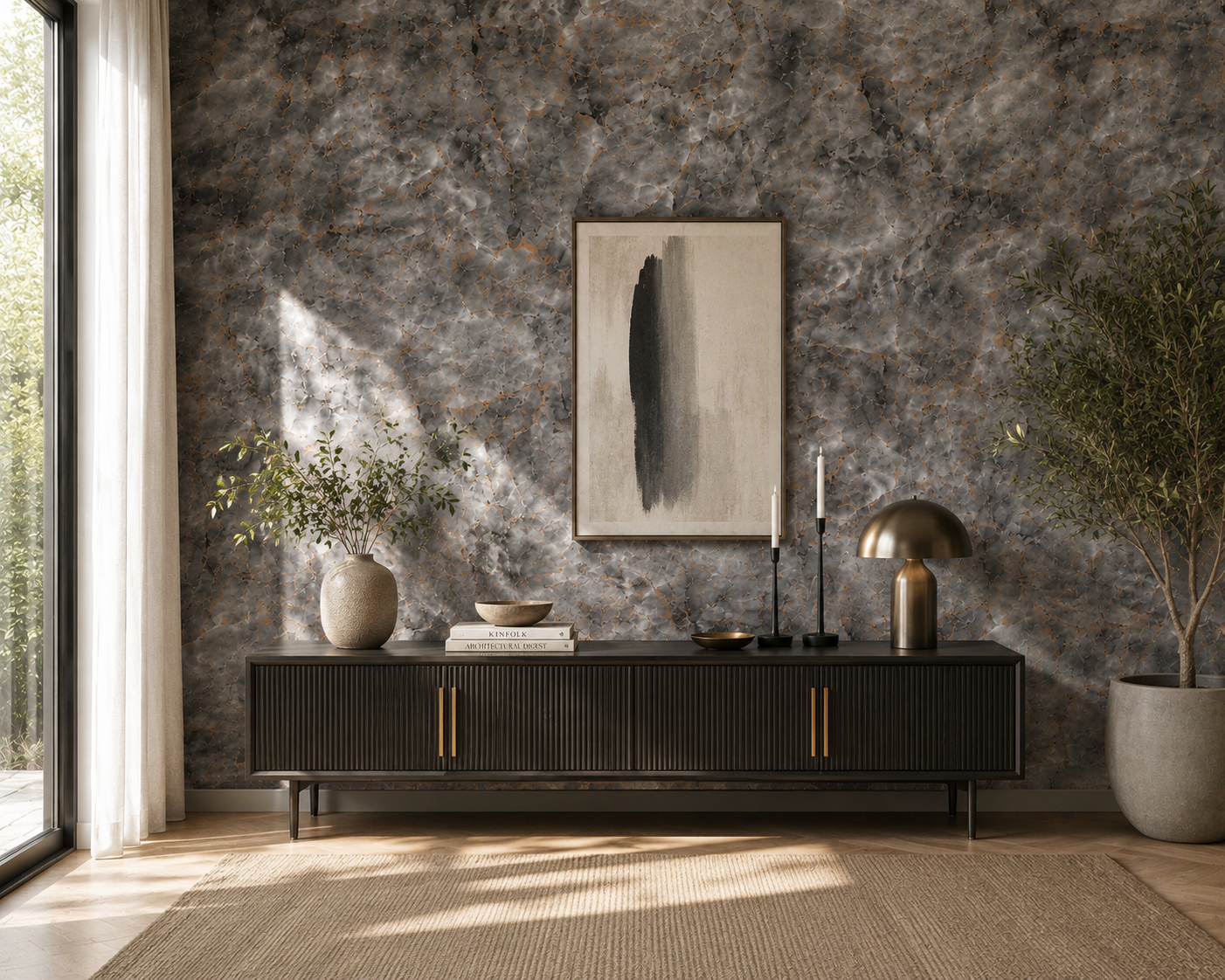 Charcoal Amber Stone Texture Wallpaper