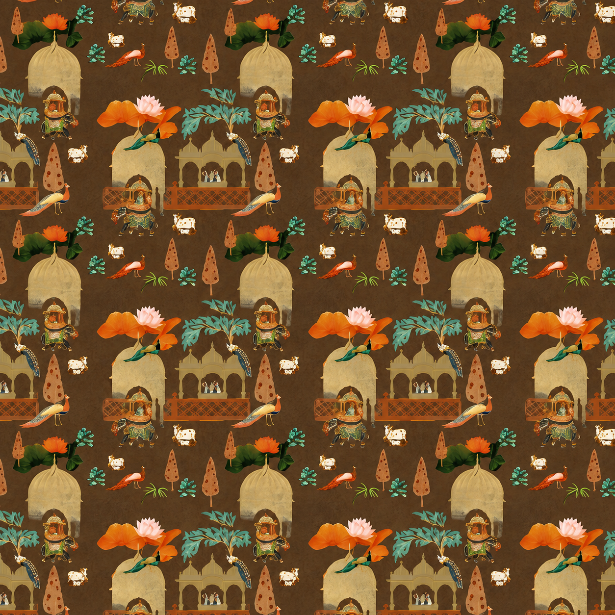 Chocolate Brown Royal Procession Wallpaper