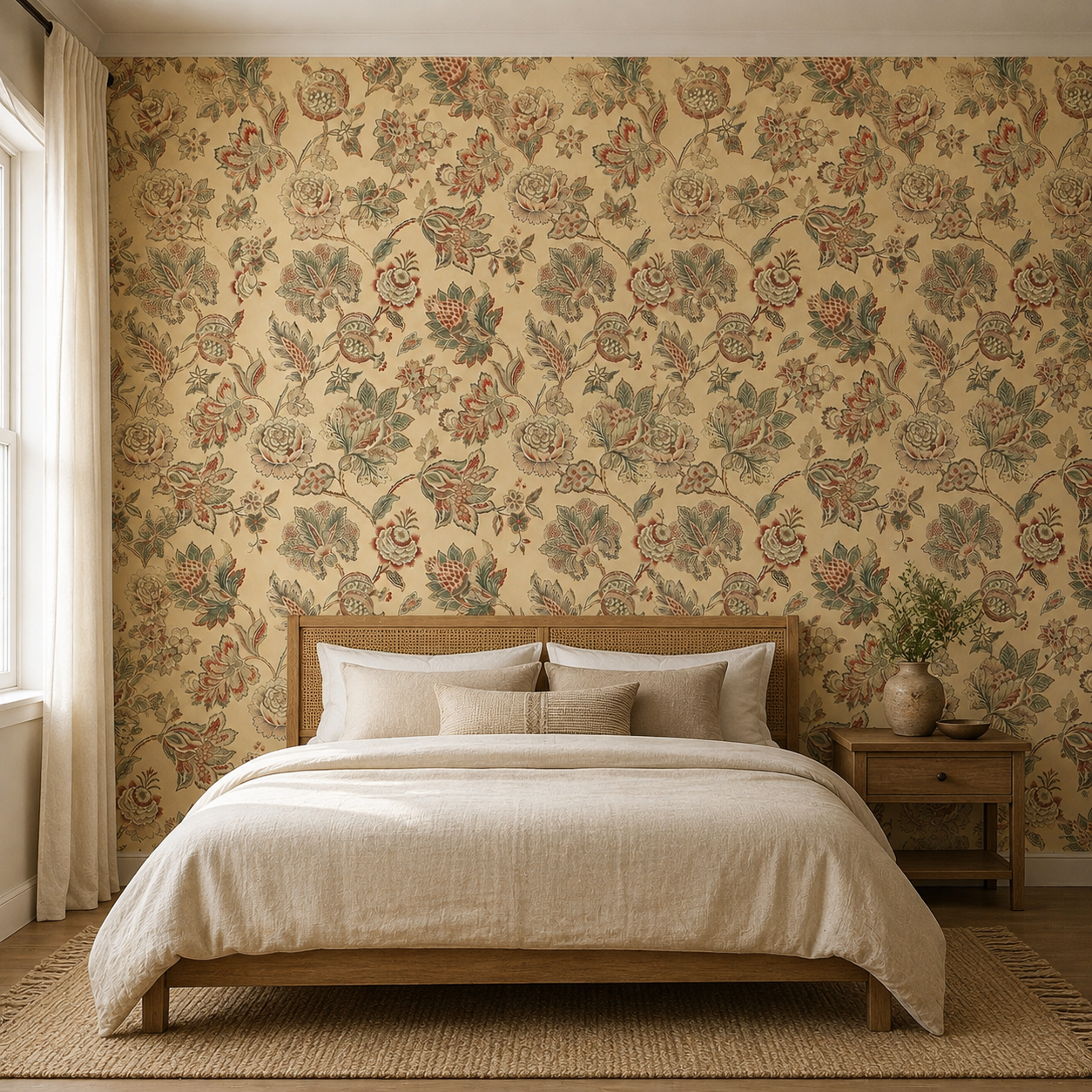 Golden Jacobean Floral Trail Wallpaper