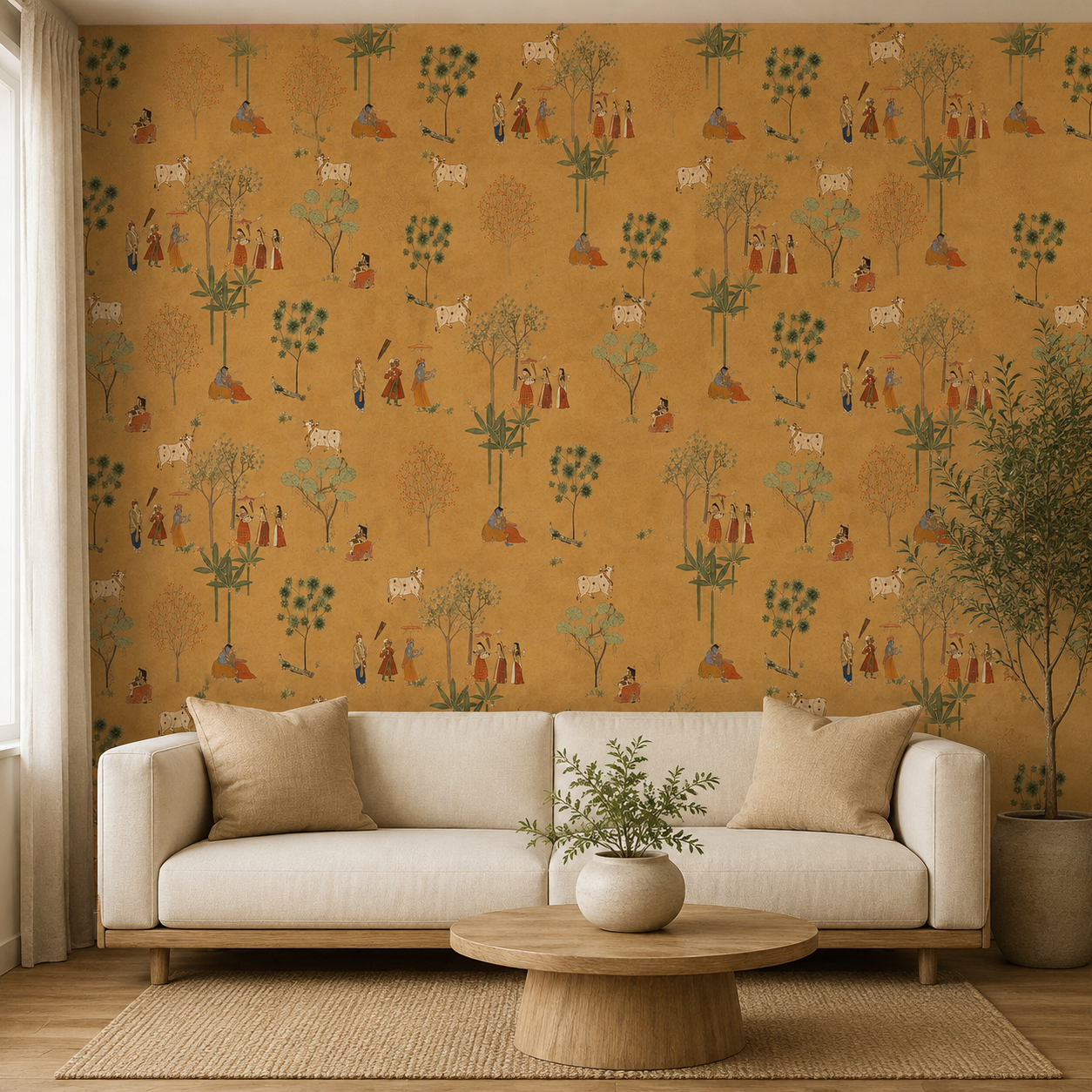 Mustard Gold Pastoral Folk Tales Wallpaper