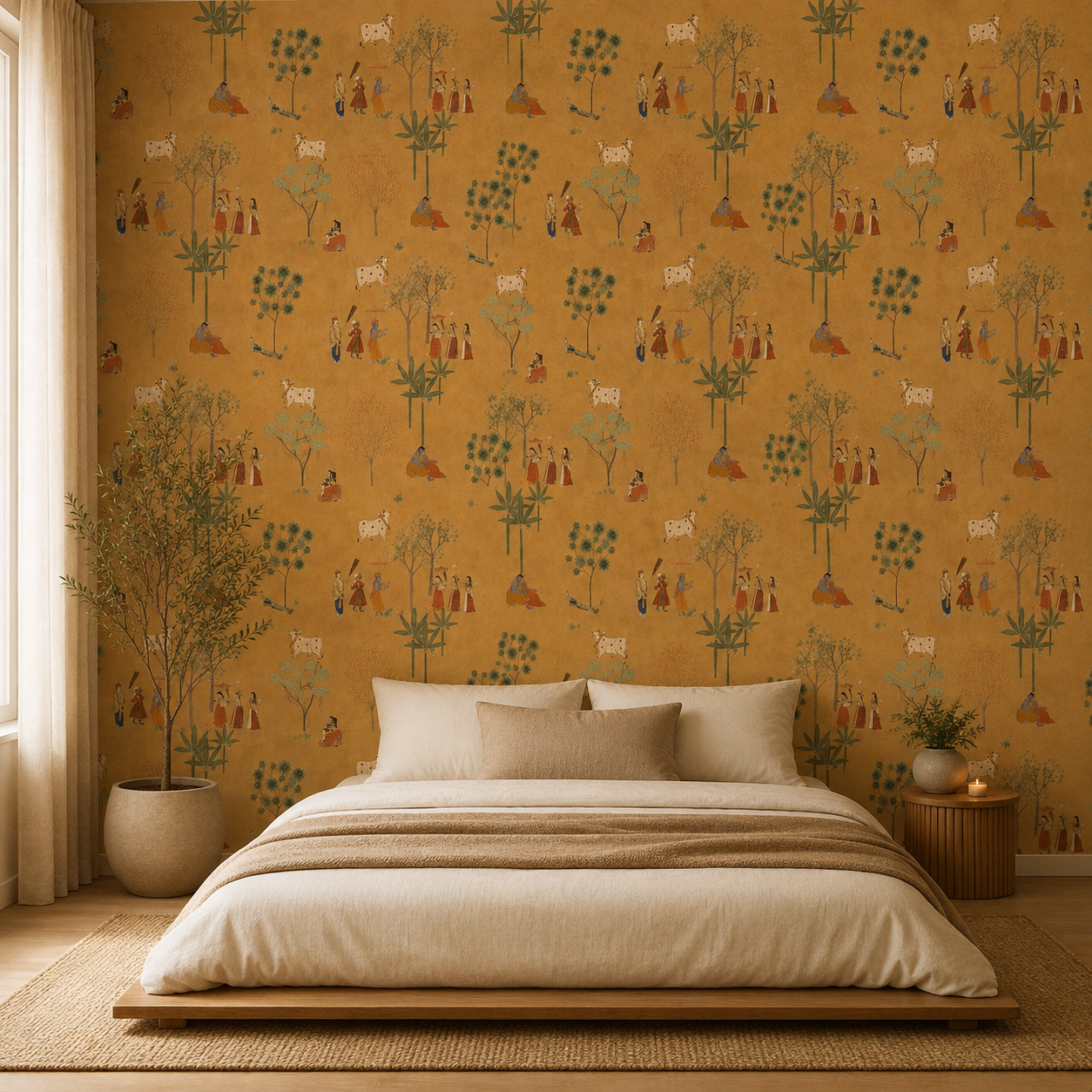 Mustard Gold Pastoral Folk Tales Wallpaper