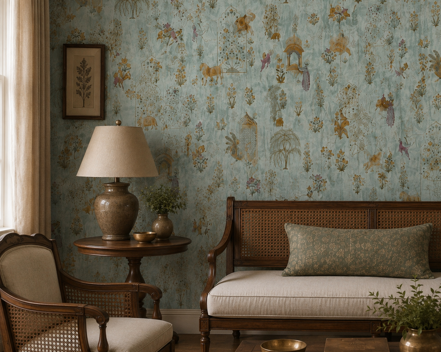 Sage Green Jharokha Palace Wallpaper