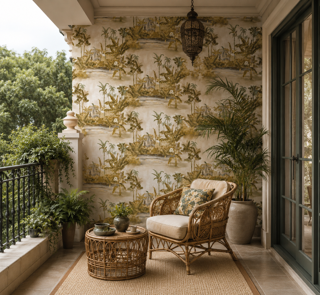 Golden Olive Tropical Lagoon Wallpaper