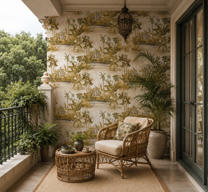 Golden Olive Tropical Lagoon Wallpaper
