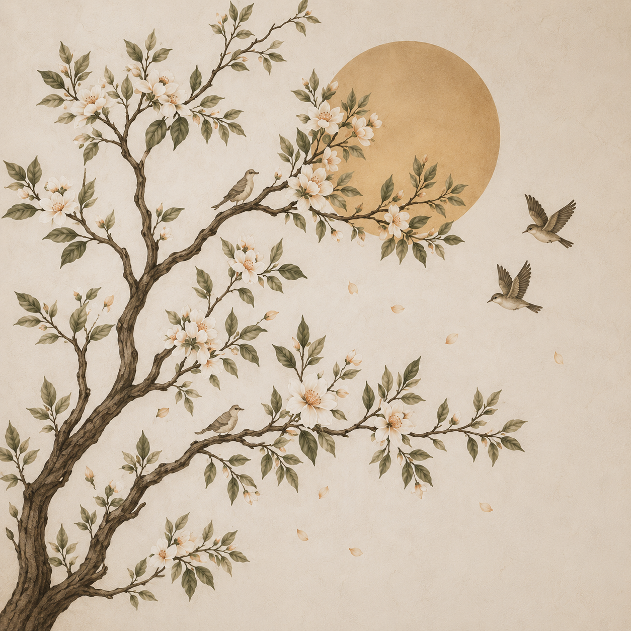 Cherry Blossom Moon Mural Wallpaper