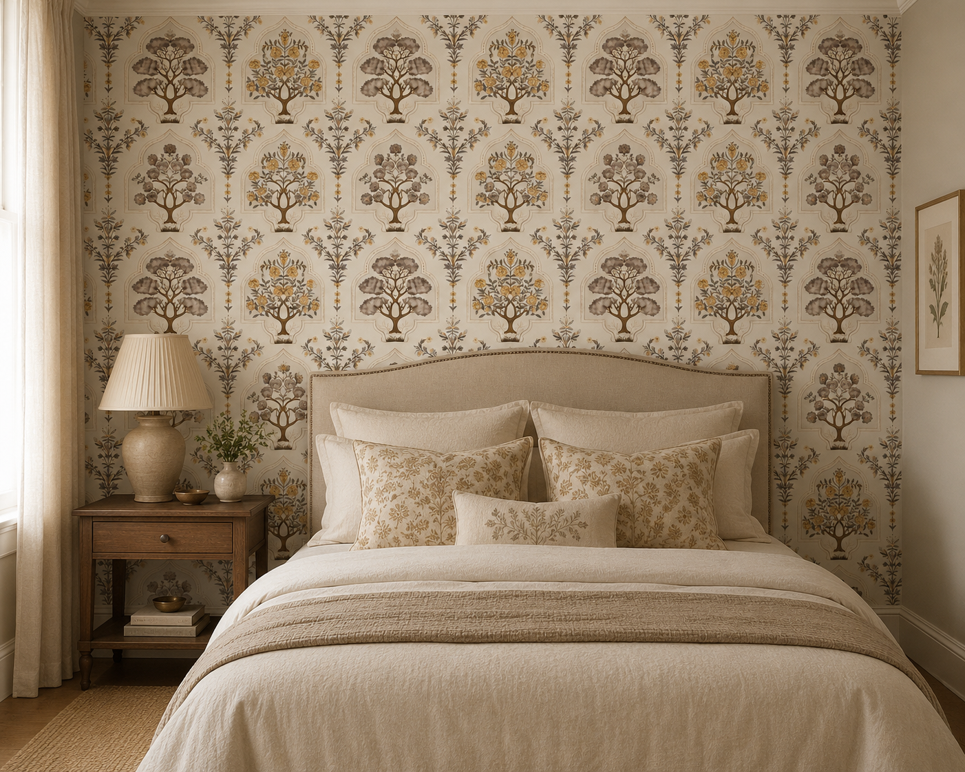 Taupe & Mustard Mughal Tree Wallpaper