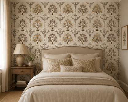 Taupe & Mustard Mughal Tree Wallpaper