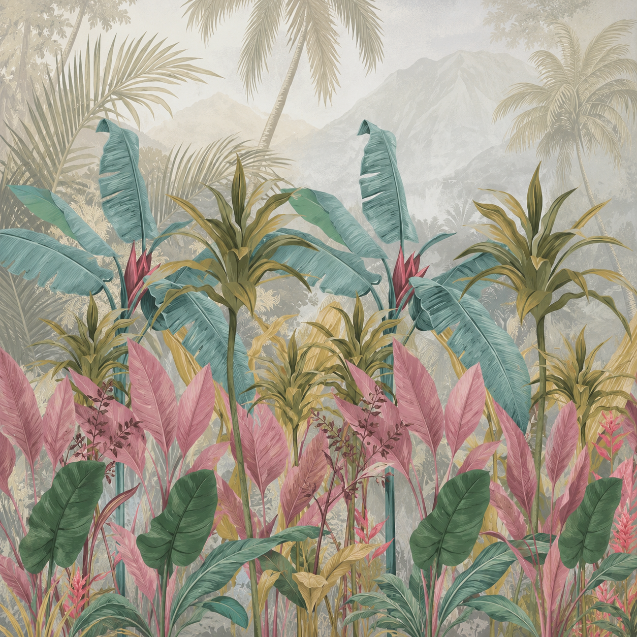 Tropical Jungle Mountain Mural Wallpaper