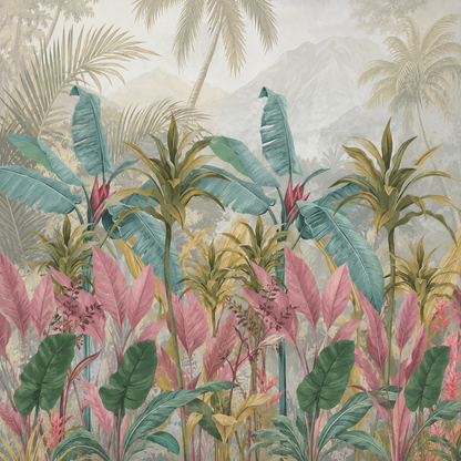 Tropical Jungle Mountain Mural Wallpaper