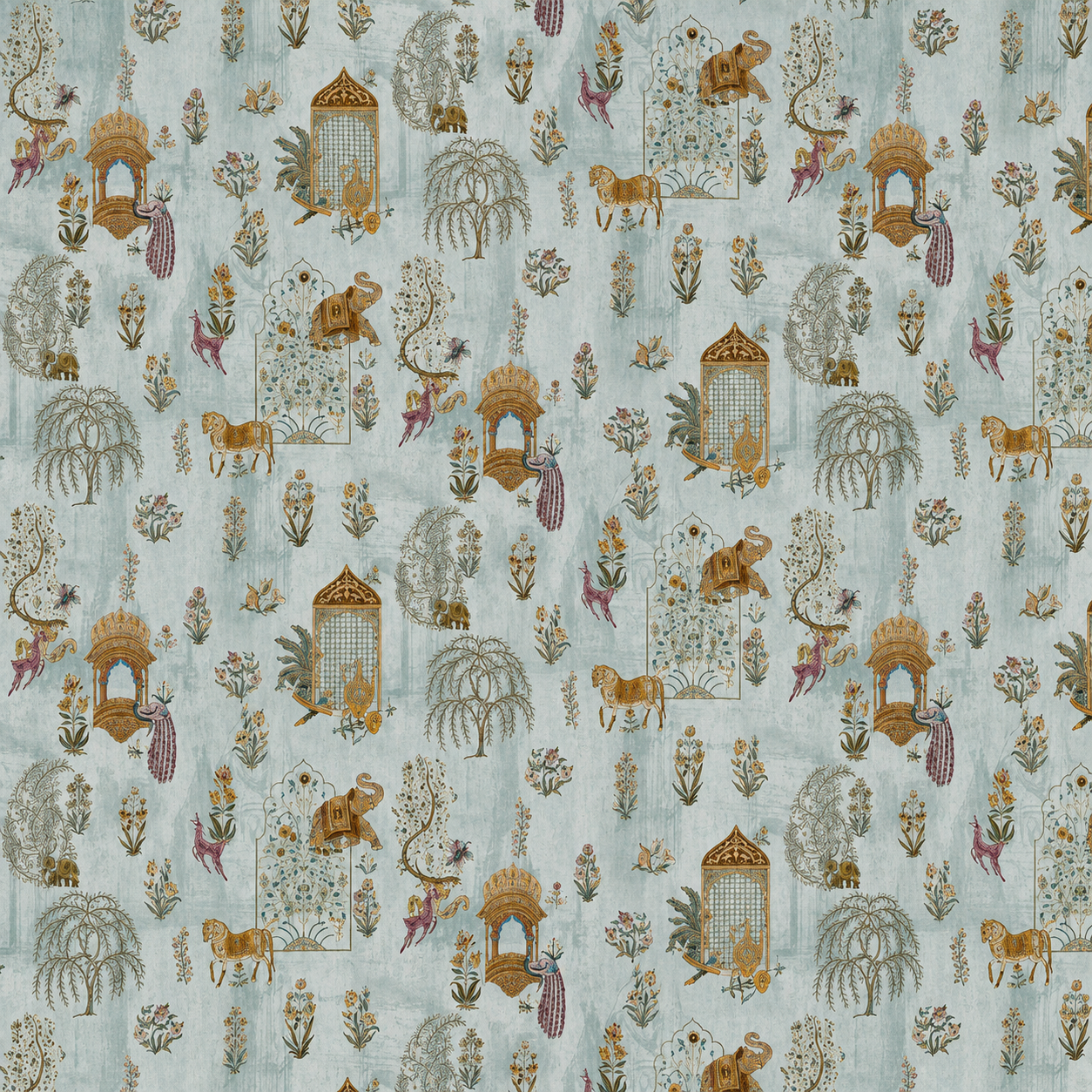 Sage Green Jharokha Palace Wallpaper