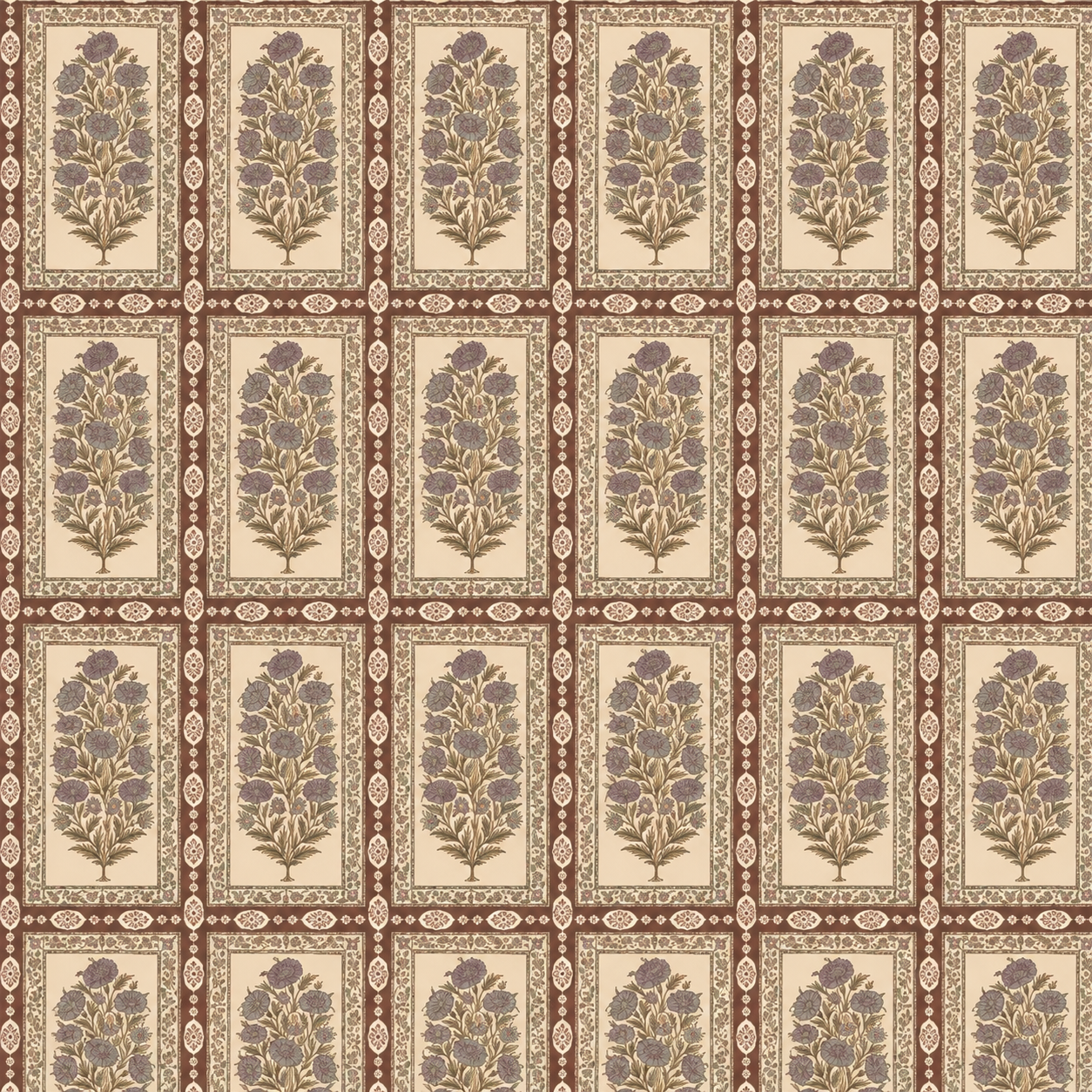 Ivory Framed Thistle Panel Wallpaper