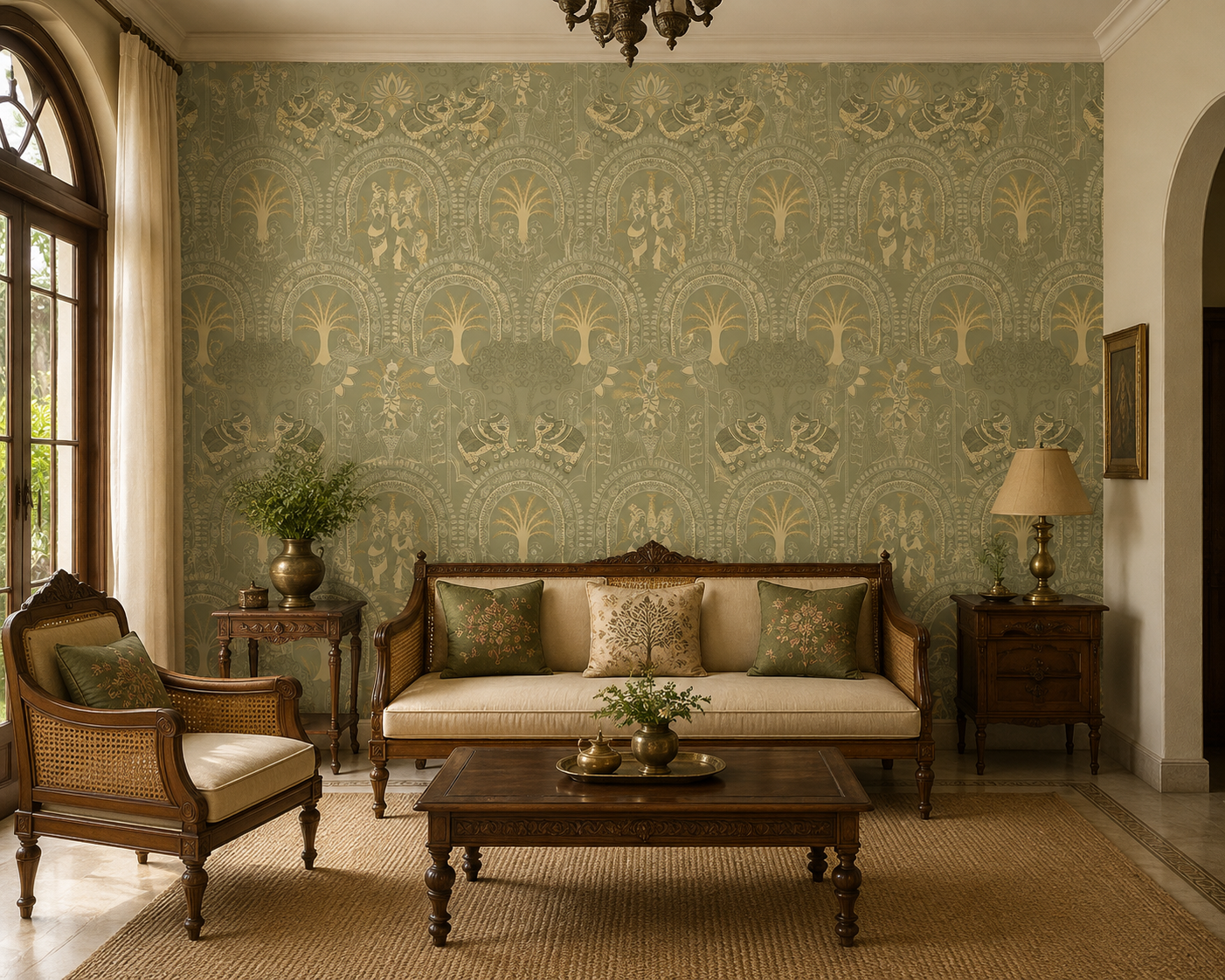 Sage Gold Rajasthani Elephant Wallpaper