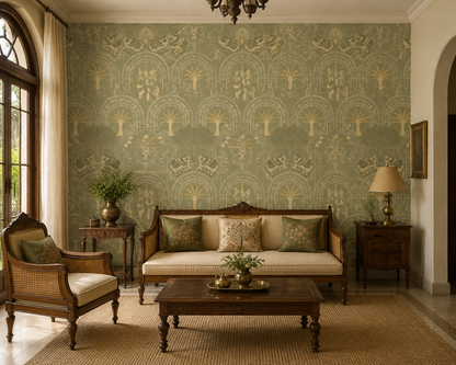 Sage Gold Rajasthani Elephant Wallpaper