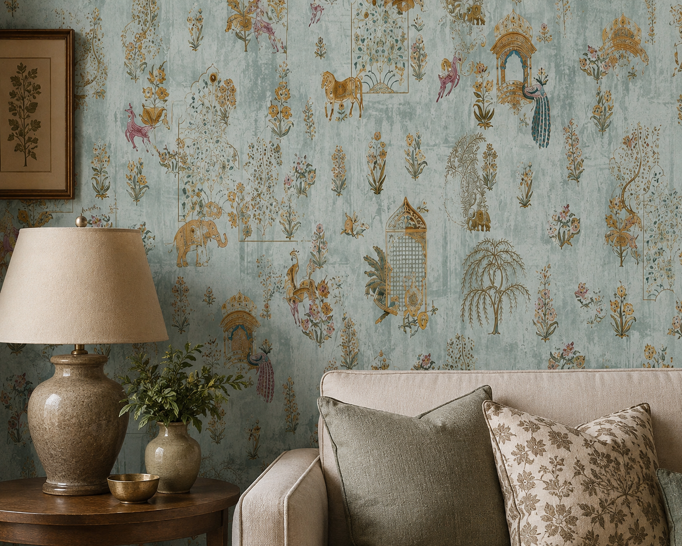 Sage Green Jharokha Palace Wallpaper