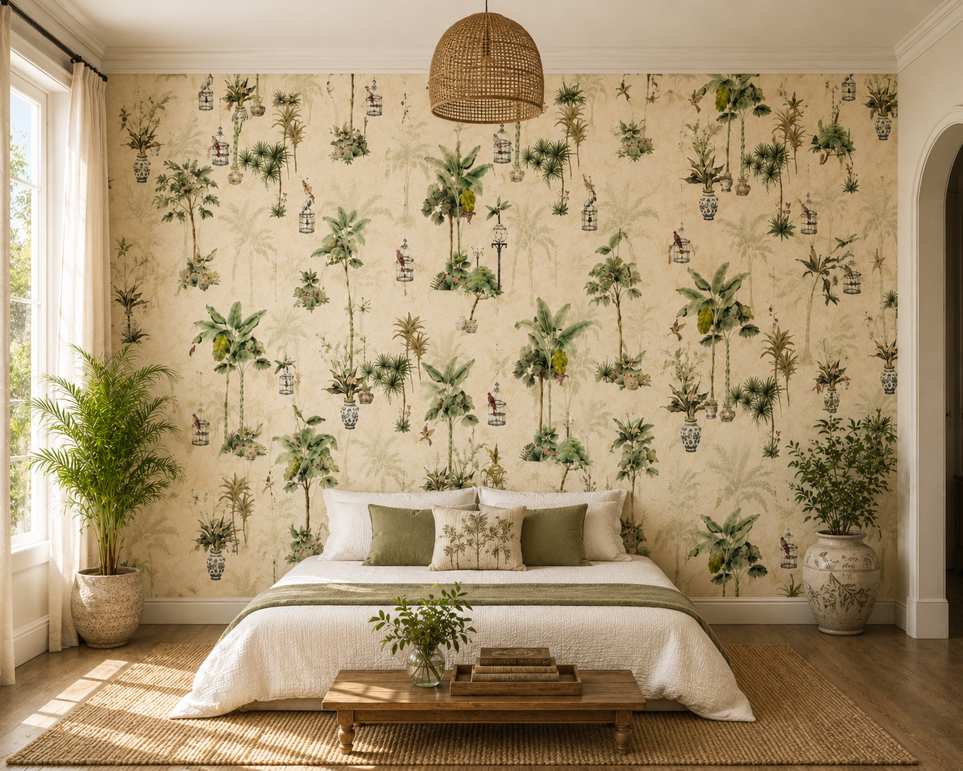 Potted Palm Chinoiserie Wallpaper