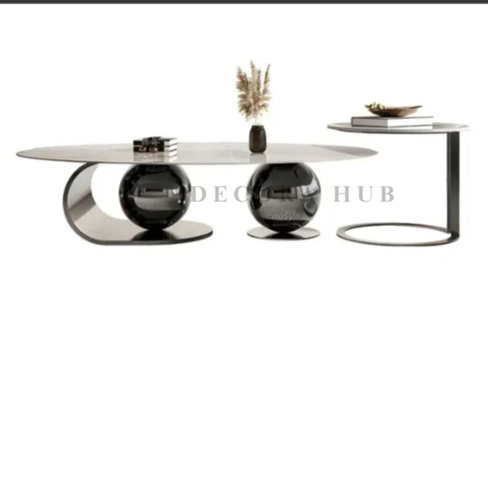 Double Ball Base With White Marble on Top Centre Table