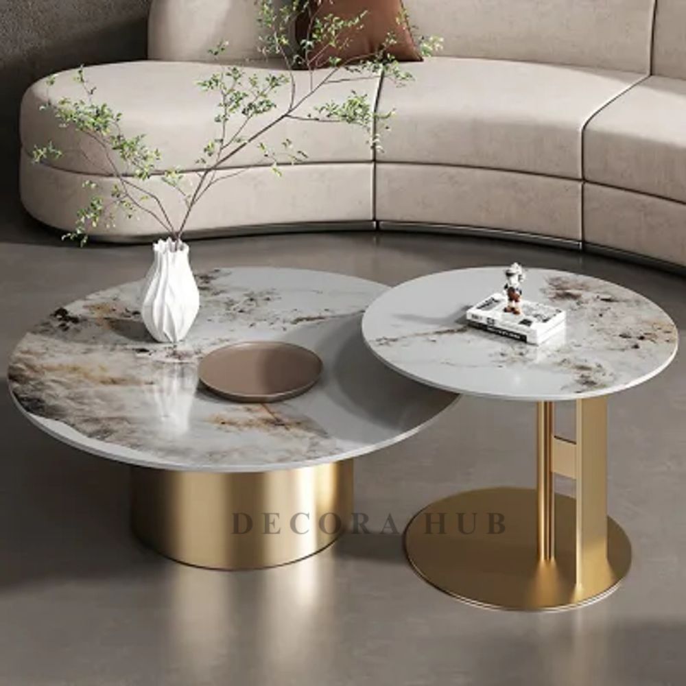 Round White Marble Top With Cylendrical Base Centre Table