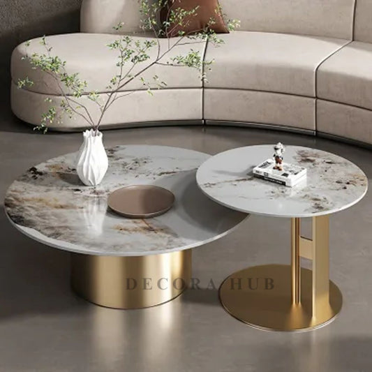 Round White Marble Top With Cylendrical Base Centre Table