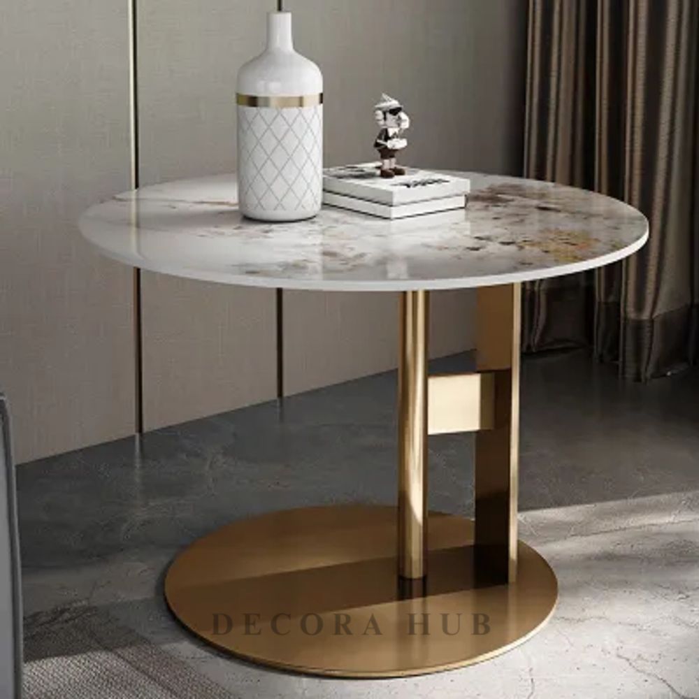 Round White Marble Top With Cylendrical Base Centre Table