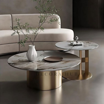 Round White Marble Top With Cylindrical Base Centre Table
