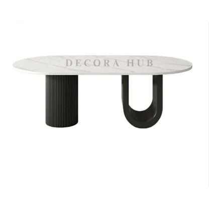 Oval Luxurious Centre Table – white marble top on black base centre table by DecoraHub, view 2