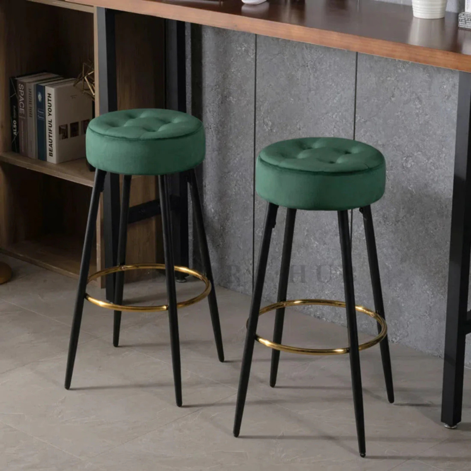 Luxe Velvet Bar Stool with Slim Iron Legs