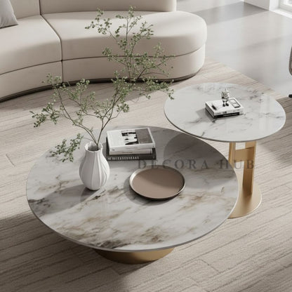 Round White Marble Top With Cylindrical Base Centre Table