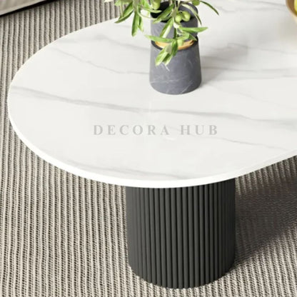 Oval Luxurious Centre Table – white marble top on black base centre table by DecoraHub, view 3