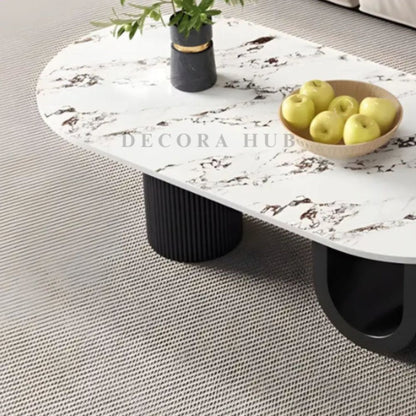 Oval Luxurious Centre Table – white marble top on black base centre table by DecoraHub, view 4