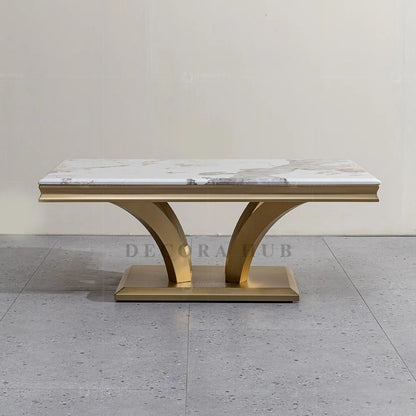 Zenith Rectangular Luxurious Centre Table – marble top on gold base centre table by DecoraHub, view 4
