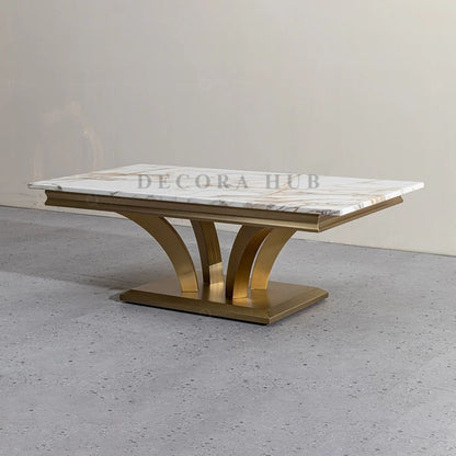 Zenith Rectangular Luxurious Centre Table – marble top on gold base centre table by DecoraHub, view 2
