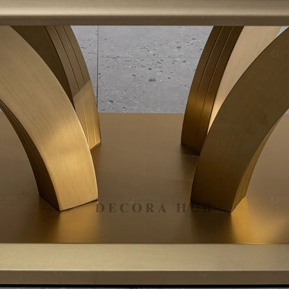 Zenith Rectangular Luxurious Centre Table – marble top on gold base centre table by DecoraHub, view 3