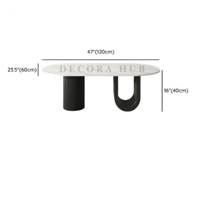 Oval Luxurious Centre Table – white marble top on black base centre table by DecoraHub, view 5