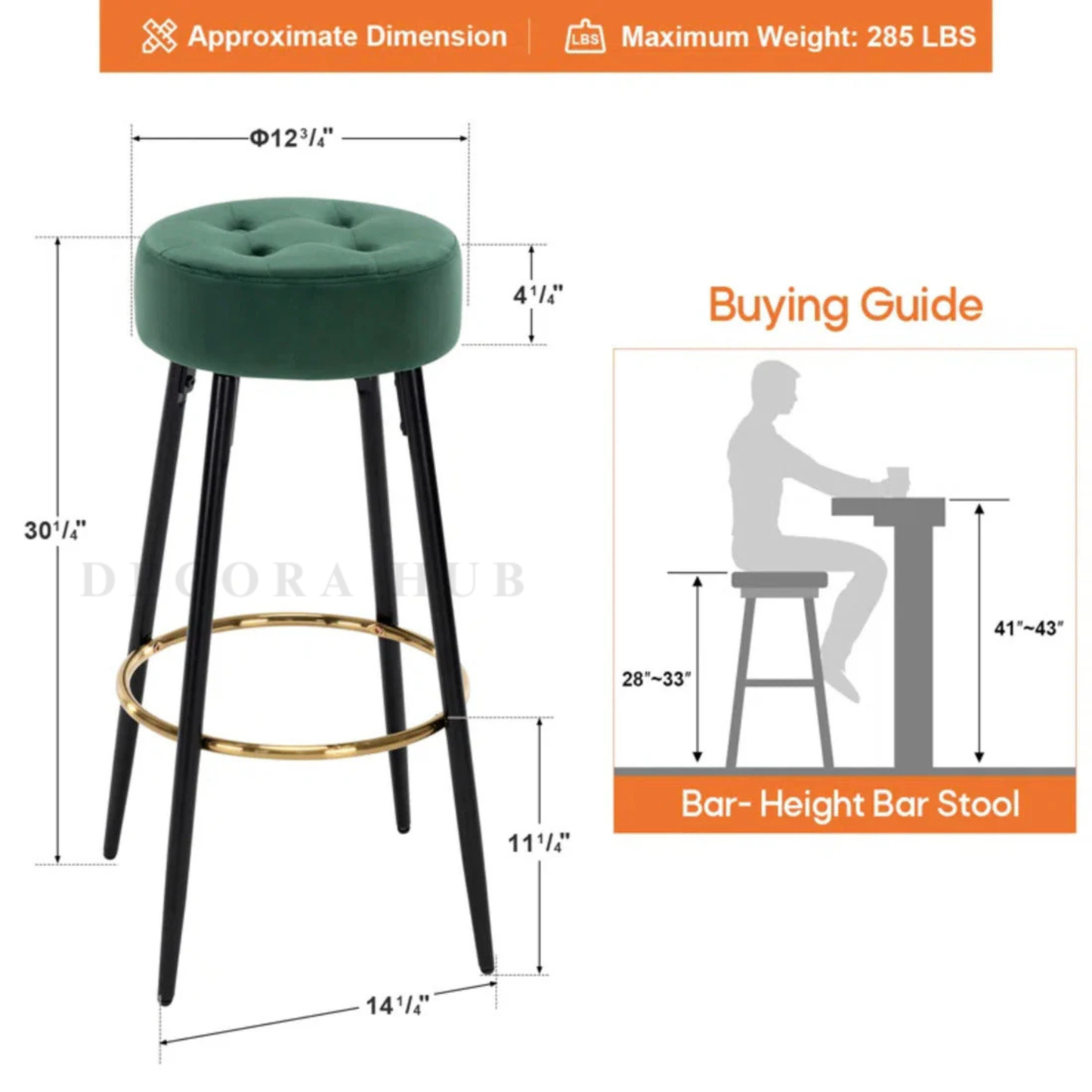 Luxe Velvet Bar Stool with Slim Iron Legs