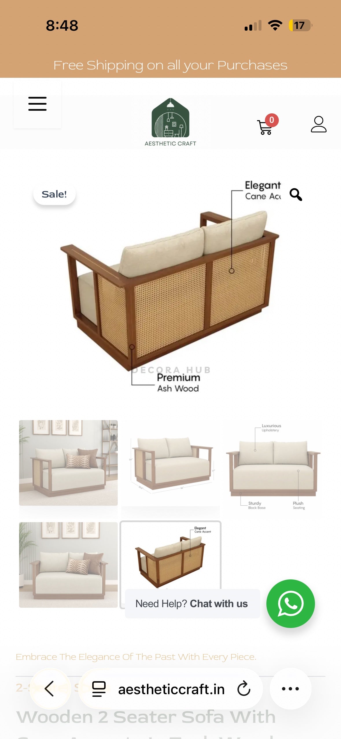 Aarav Premium Cane 2-Seater Sofa