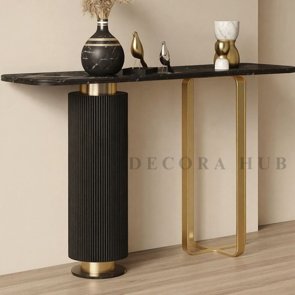 Decorahub Golden and Black Base Marble Console Table