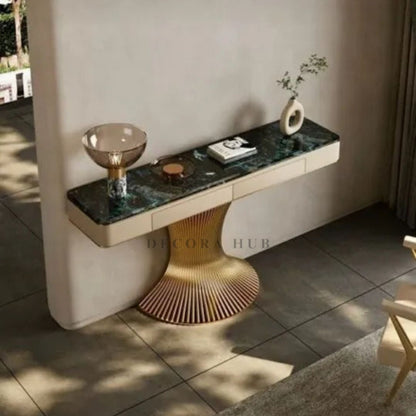 Designer Golden Console with Drawers