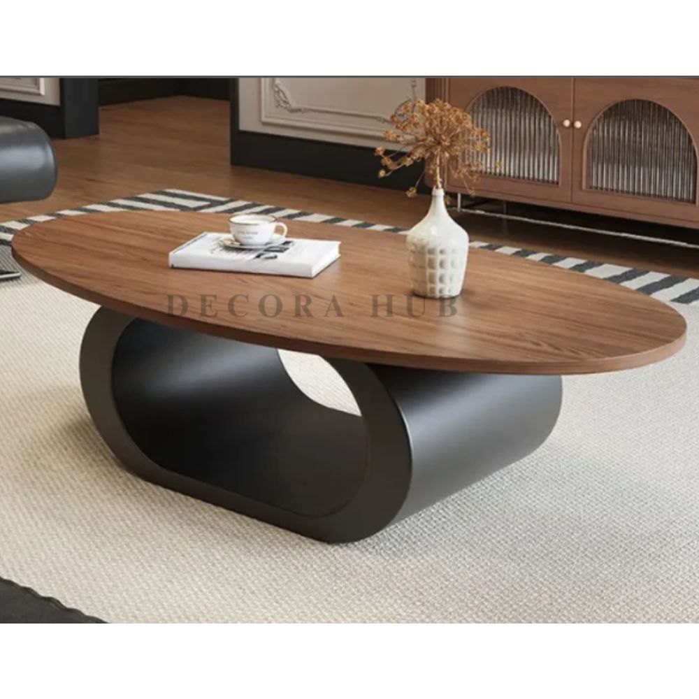 Oval Wooden and Metal Coffee Table for Living Room