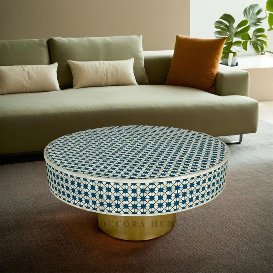 Moroccan Blue Geometric Inlay Coffee Table