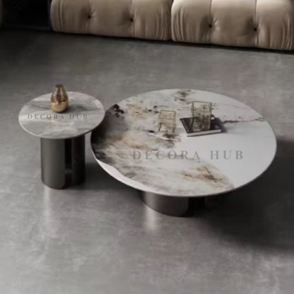 The Nero 30-Inch Luxury Coffee Table – white marble top on black base coffee table by DecoraHub, view 2