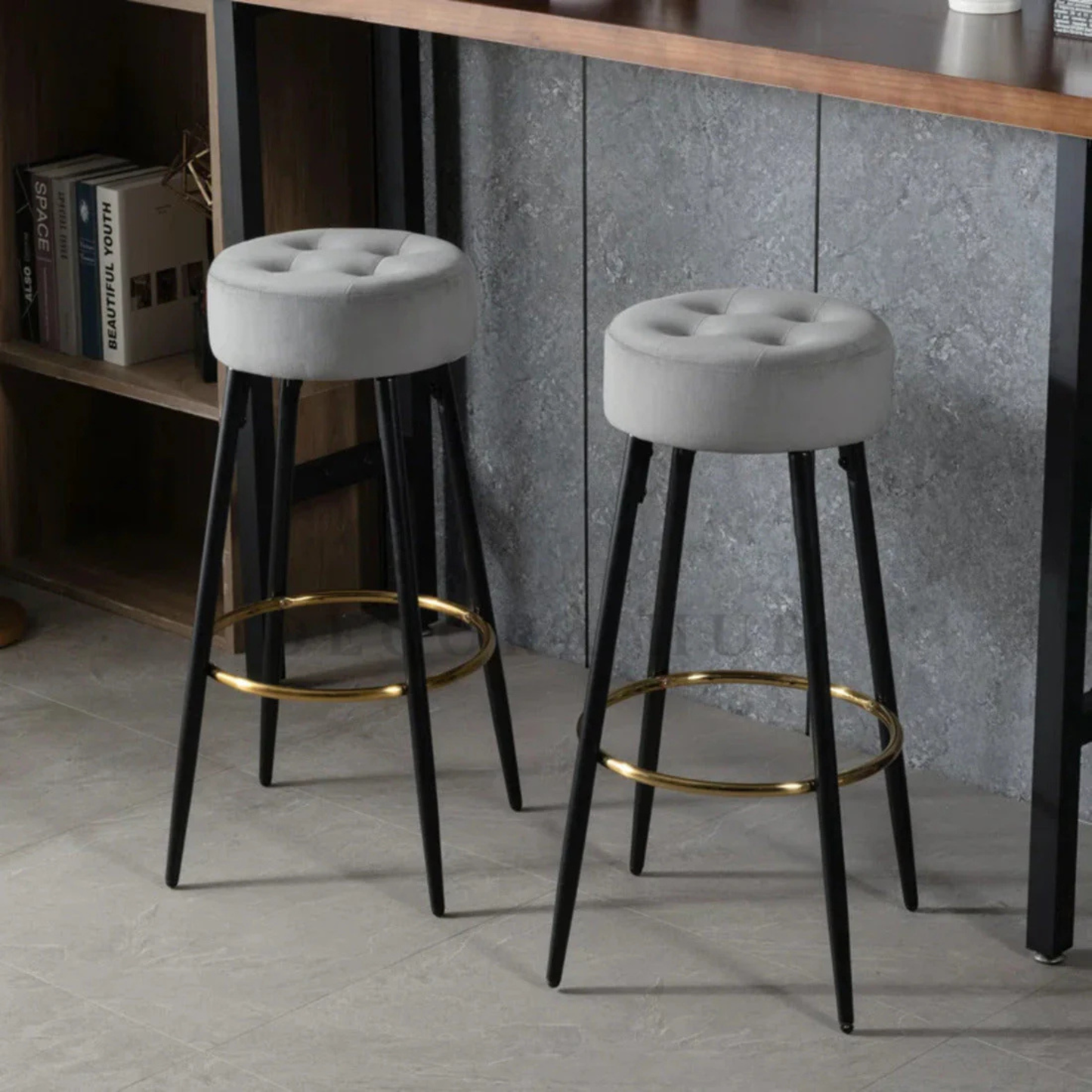 Luxe Velvet Bar Stool with Slim Iron Legs