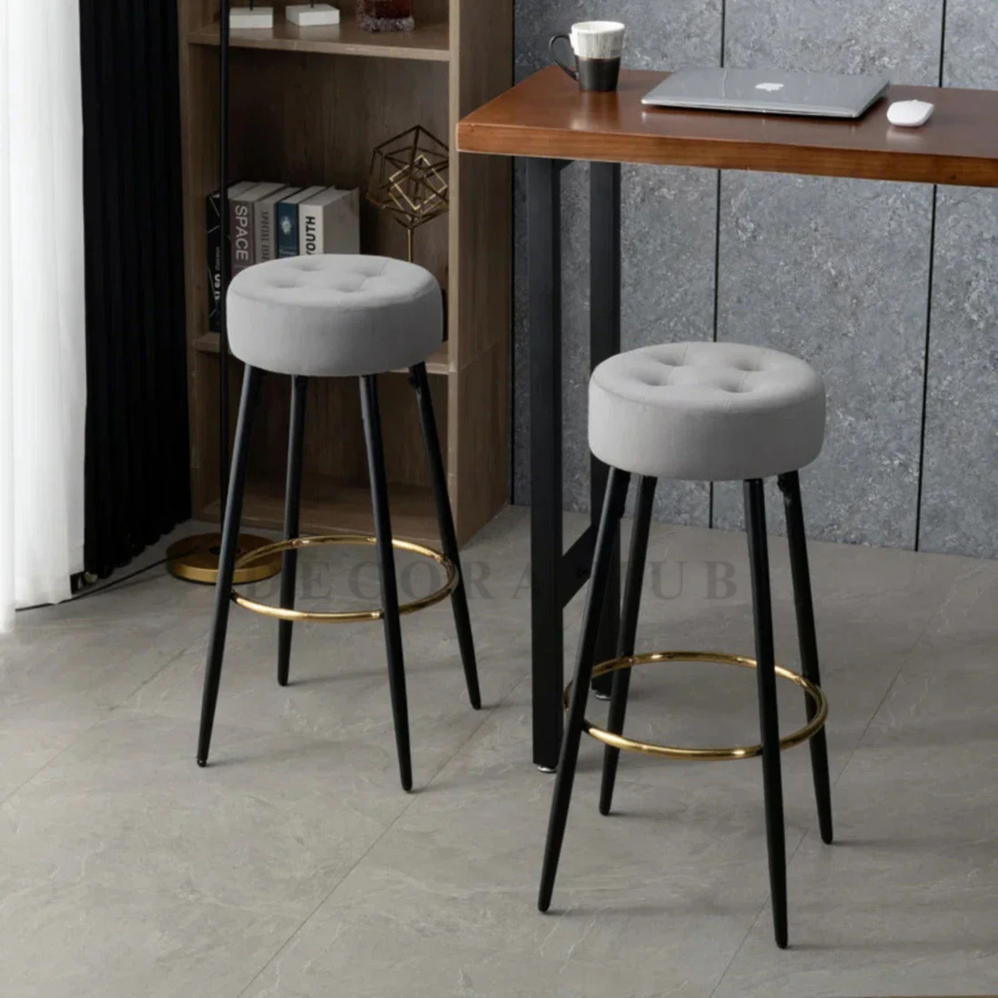 Luxe Velvet Bar Stool with Slim Iron Legs