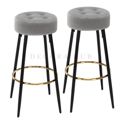 Gray Velvet Bar Stool with Slim Iron Legs – Gray Velvet Bar Stool by DecoraHub